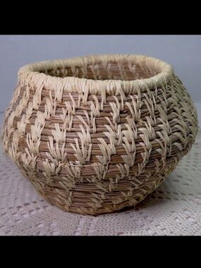 Papago Tohono O’odham Hand-Woven Basket Beargrass, Yucca & Devil’s Claw signed